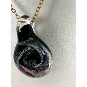 Jewelry Pendant Teardrop Lampwork Blue Black White 1.5 x 1.5 Ins. Thick